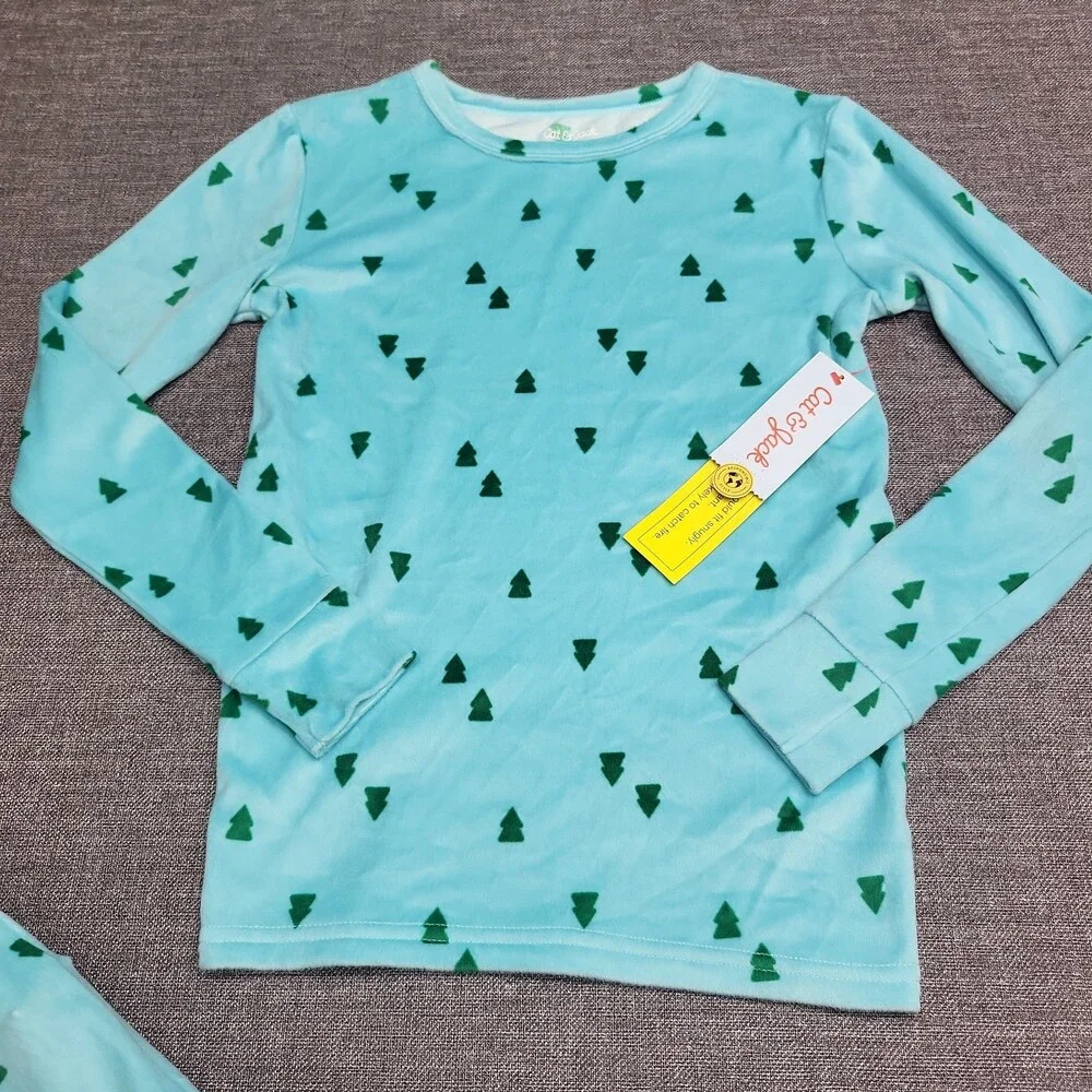 Cat & Jack Kids Boys Girls Pajama Set Size 14 Aqua Blue Top Pants Sleepwear